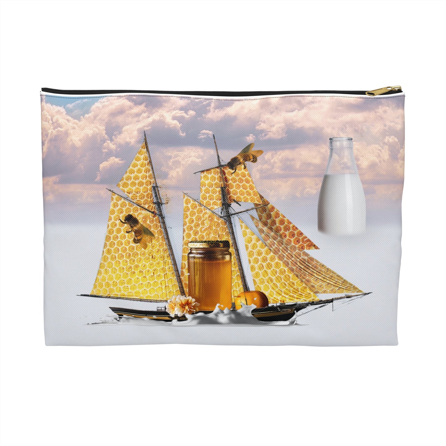 Whimsical Bees Adventure Accessory Pouch - Milk & Honey Collage Art