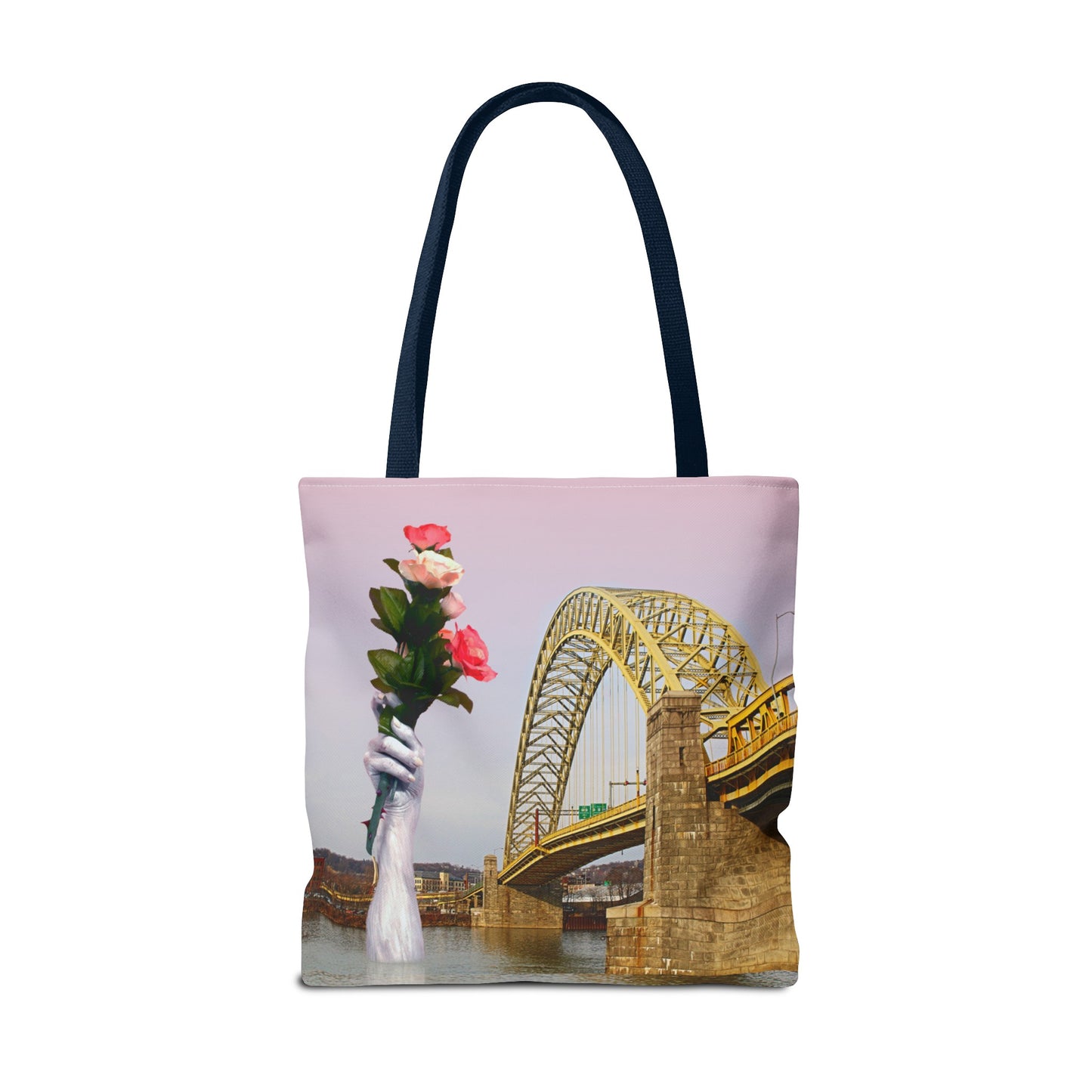 Romantic Tote Bag for Valentine's and Long-Distance Lovers: A Bridge Too Far Design with Flowers