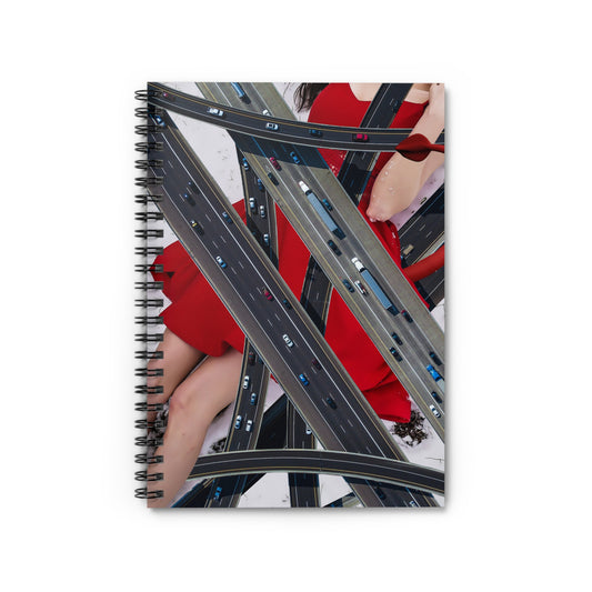 Spiral Notebook with Digital Collage Art - Speed Demon Giantess in Red Dress
