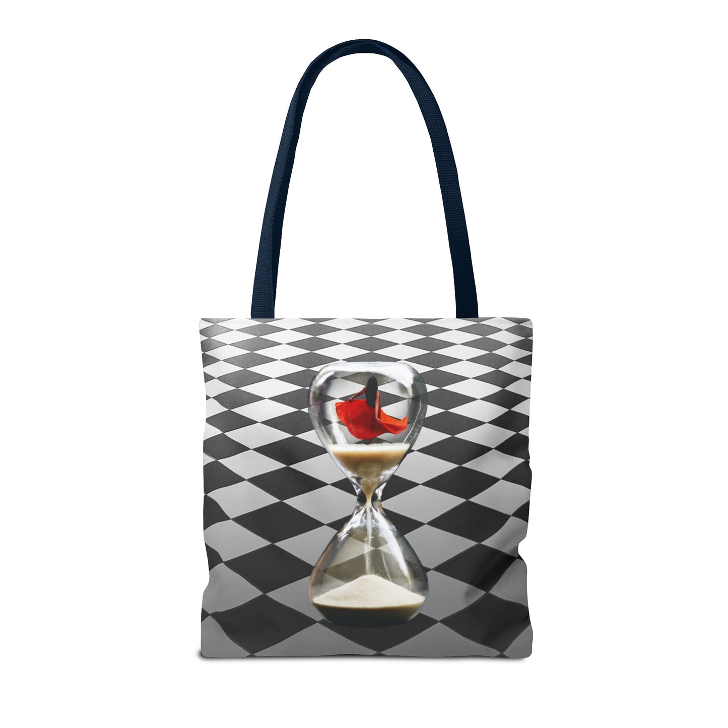 Red Dress Dancer Tote Bag - Surreal Art Checkerboard Design - Dance Through Life