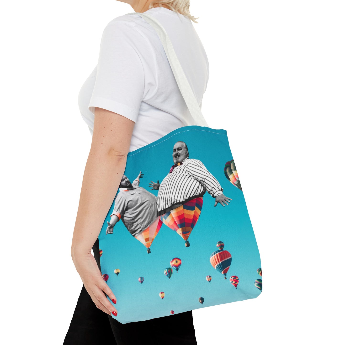 Whimsical Tote Bag with Surreal Art Print - Up Up & Away - Captivating Figures in Flight