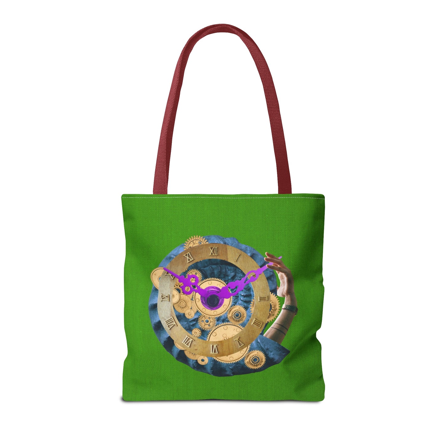 Steampunk Clock Tote Bag with Surreal Ammonite Art Print - Departure Time