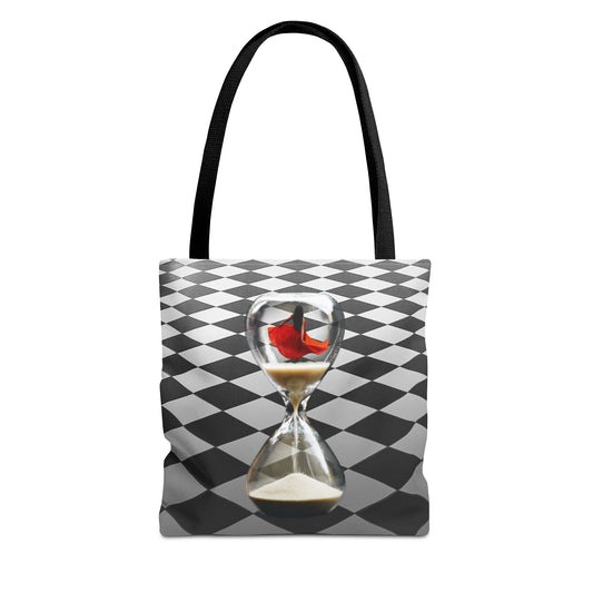 Red Dress Dancer Tote Bag - Surreal Art Checkerboard Design - Dance Through Life