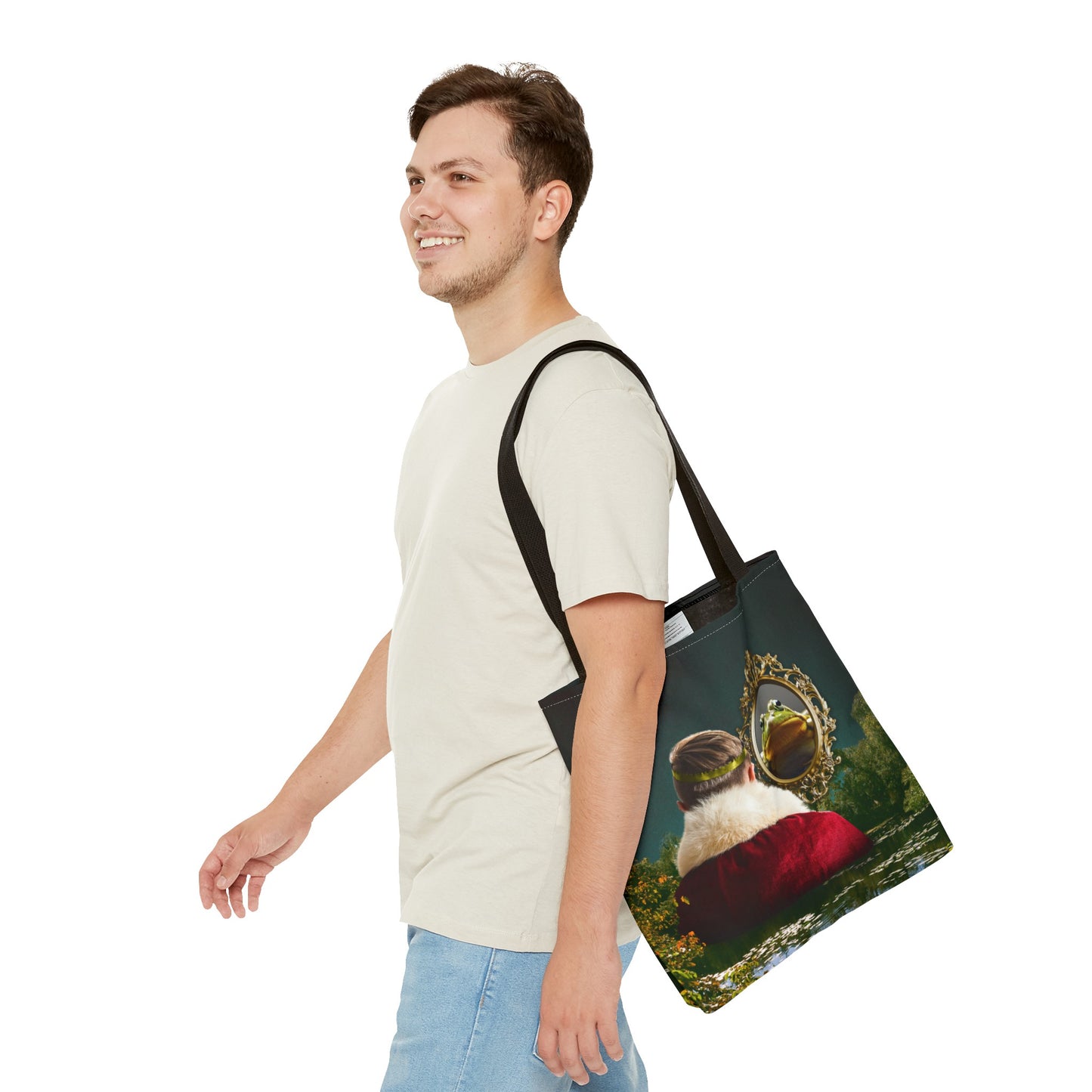Frog Prince Reflection Tote Bag - Mystic Wetlands Collage Art Print
