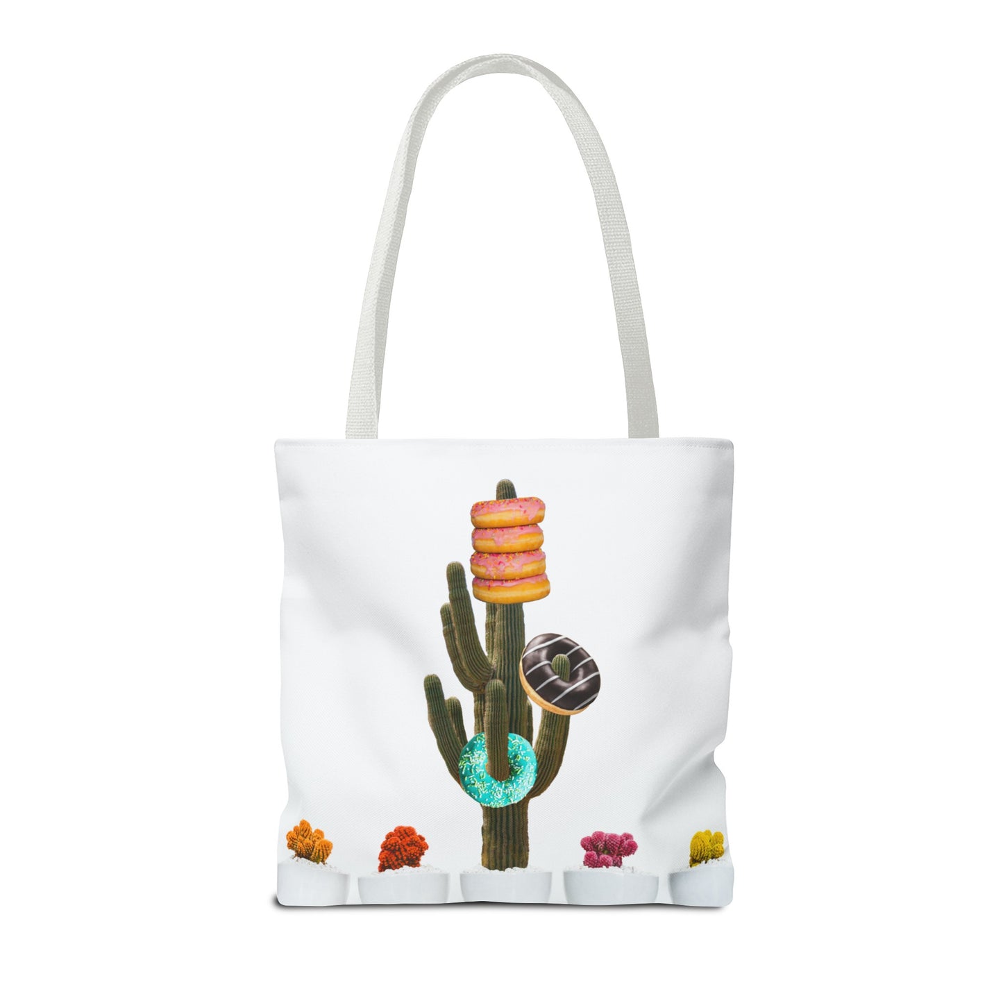 Collage Art Tote Bag featuring 'Giving Tree' & Colorful Donut Cactus Design