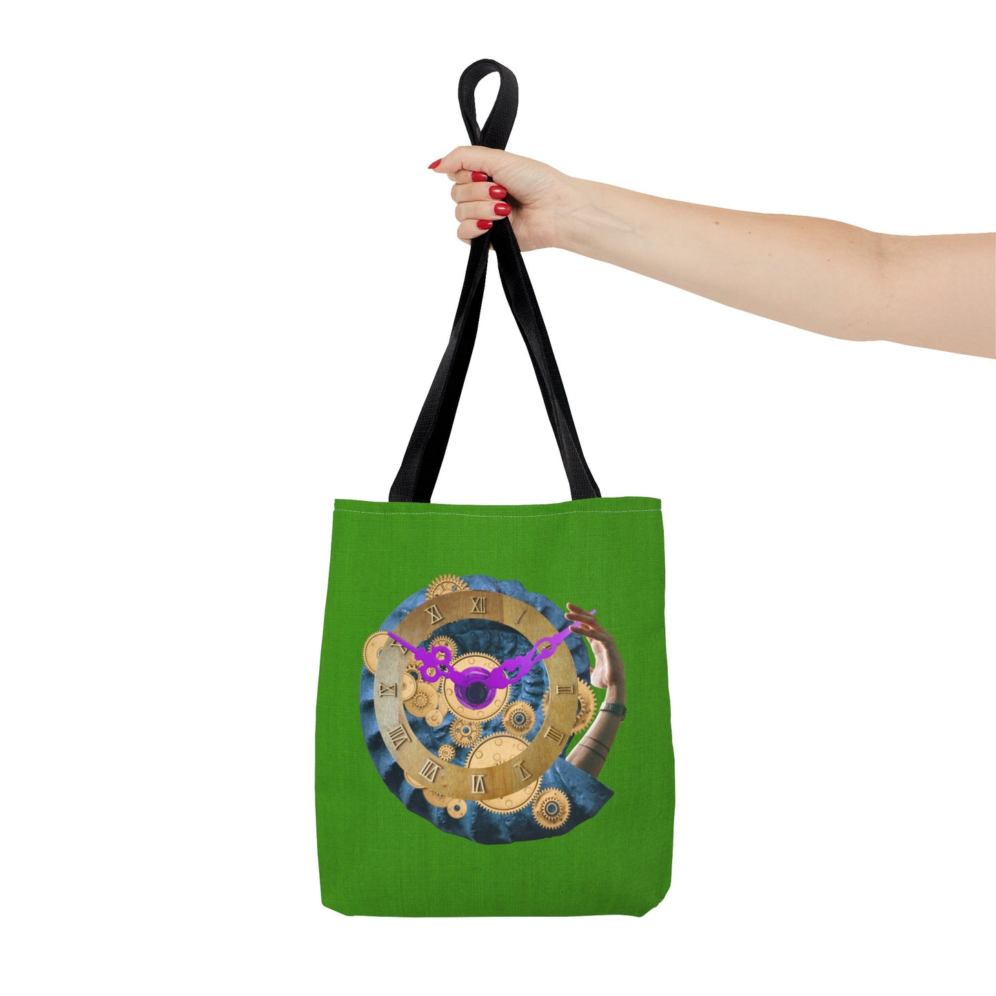 Steampunk Clock Tote Bag with Surreal Ammonite Art Print - Departure Time