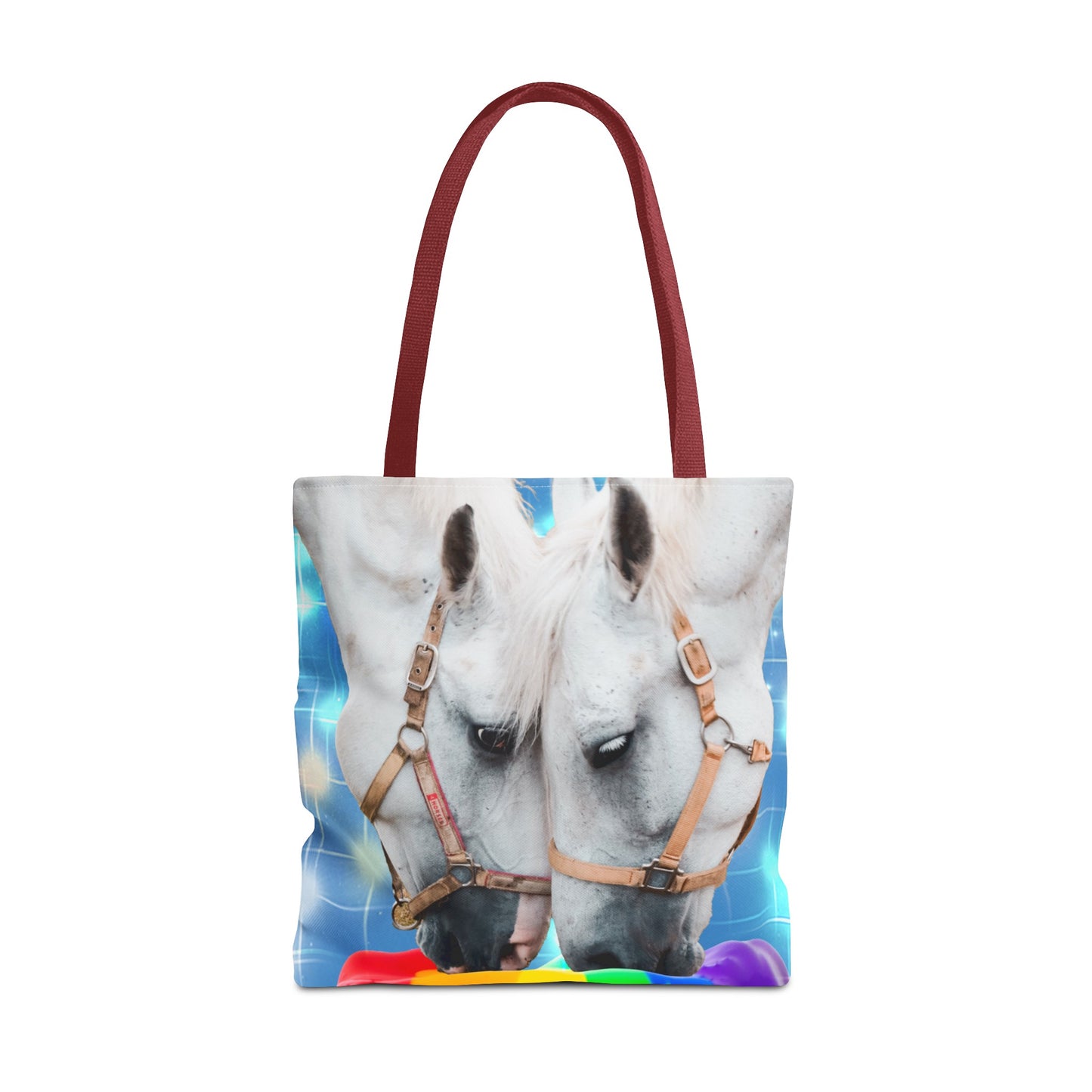 Unique Tote Bag "Pooping Rainbows" Art - White Horses Eating Rainbow Feed