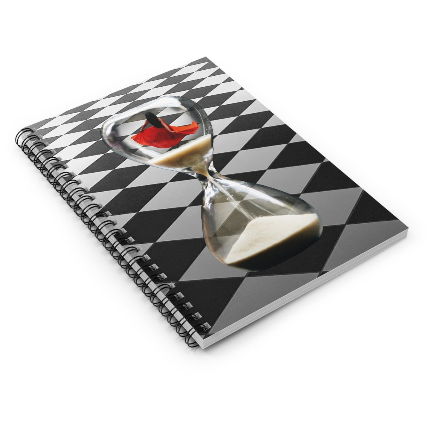 Dance Through Life Spiral Notebook - Graceful Dancer in Hourglass - Surreal Red Dress Aesthetic