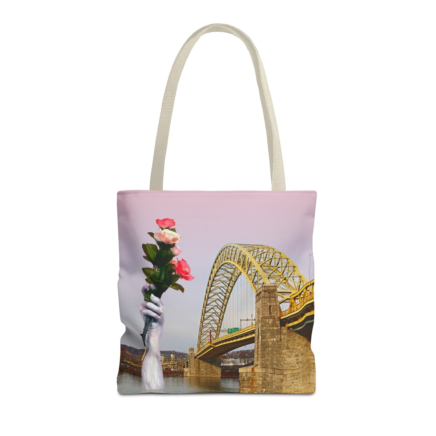 Romantic Tote Bag for Valentine's and Long-Distance Lovers: A Bridge Too Far Design with Flowers