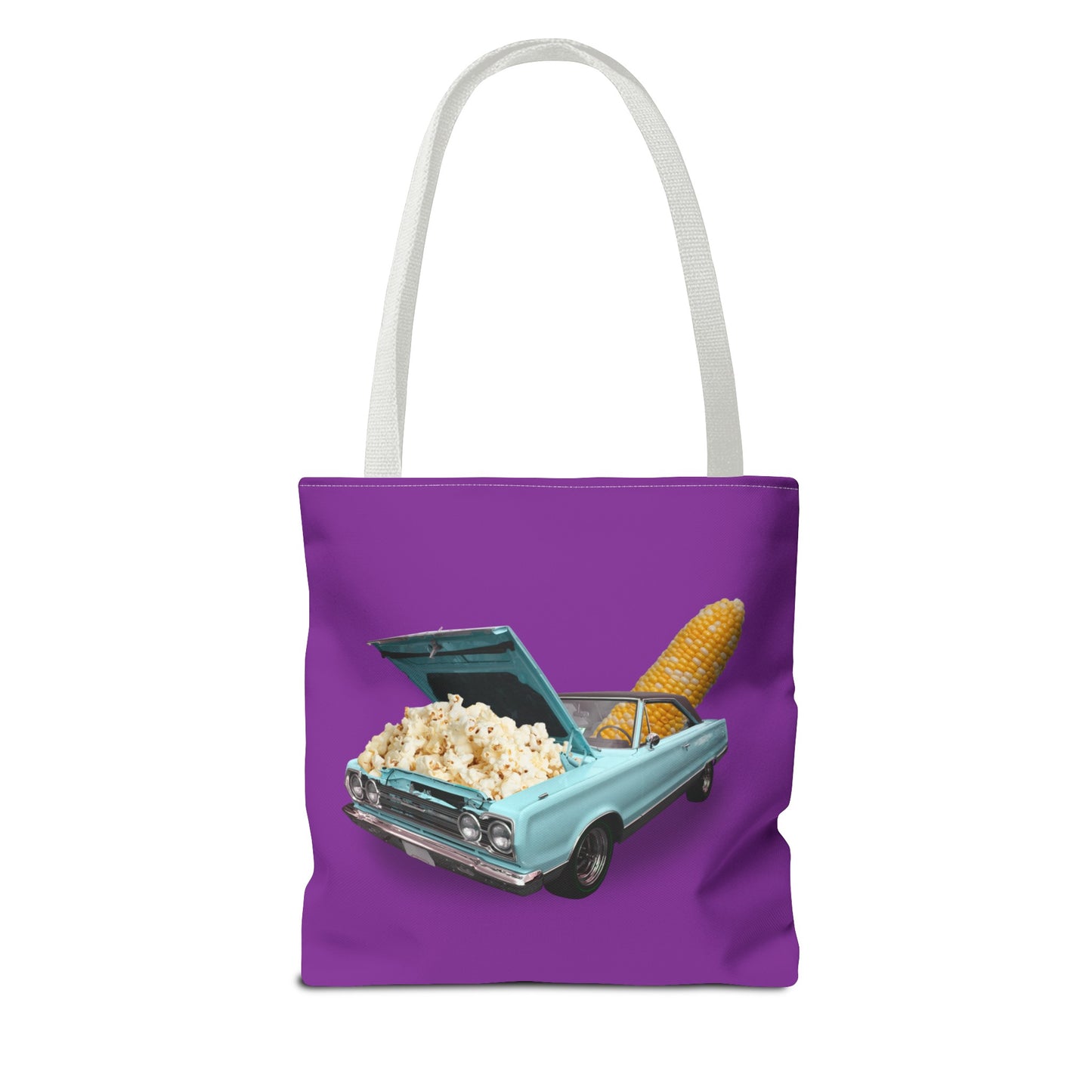 Quirky Tote Bag with Surreal Popcorn Car Art Print - Poppin' Ride