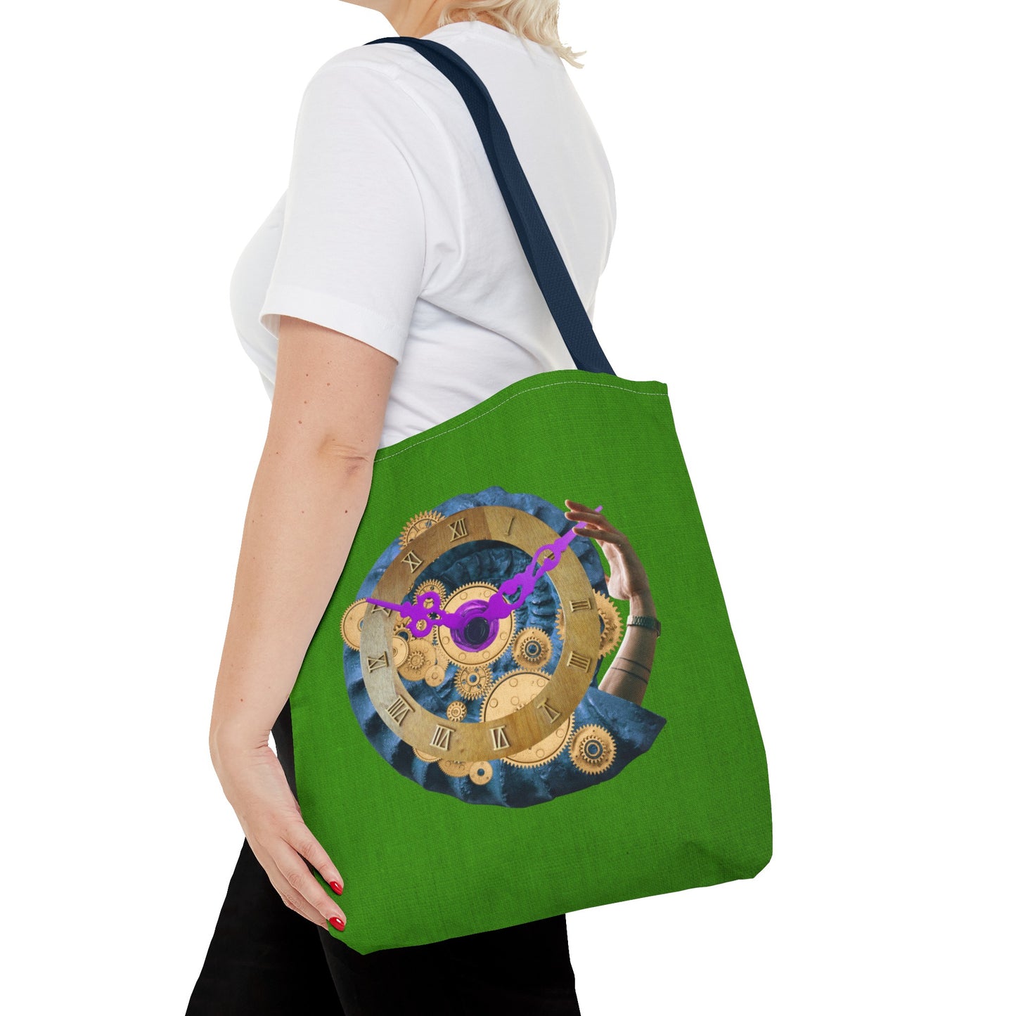 Steampunk Clock Tote Bag with Surreal Ammonite Art Print - Departure Time