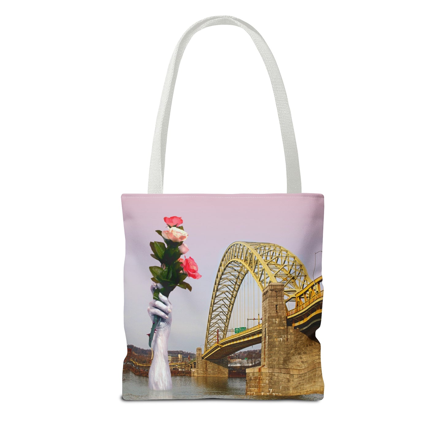 Romantic Tote Bag for Valentine's and Long-Distance Lovers: A Bridge Too Far Design with Flowers