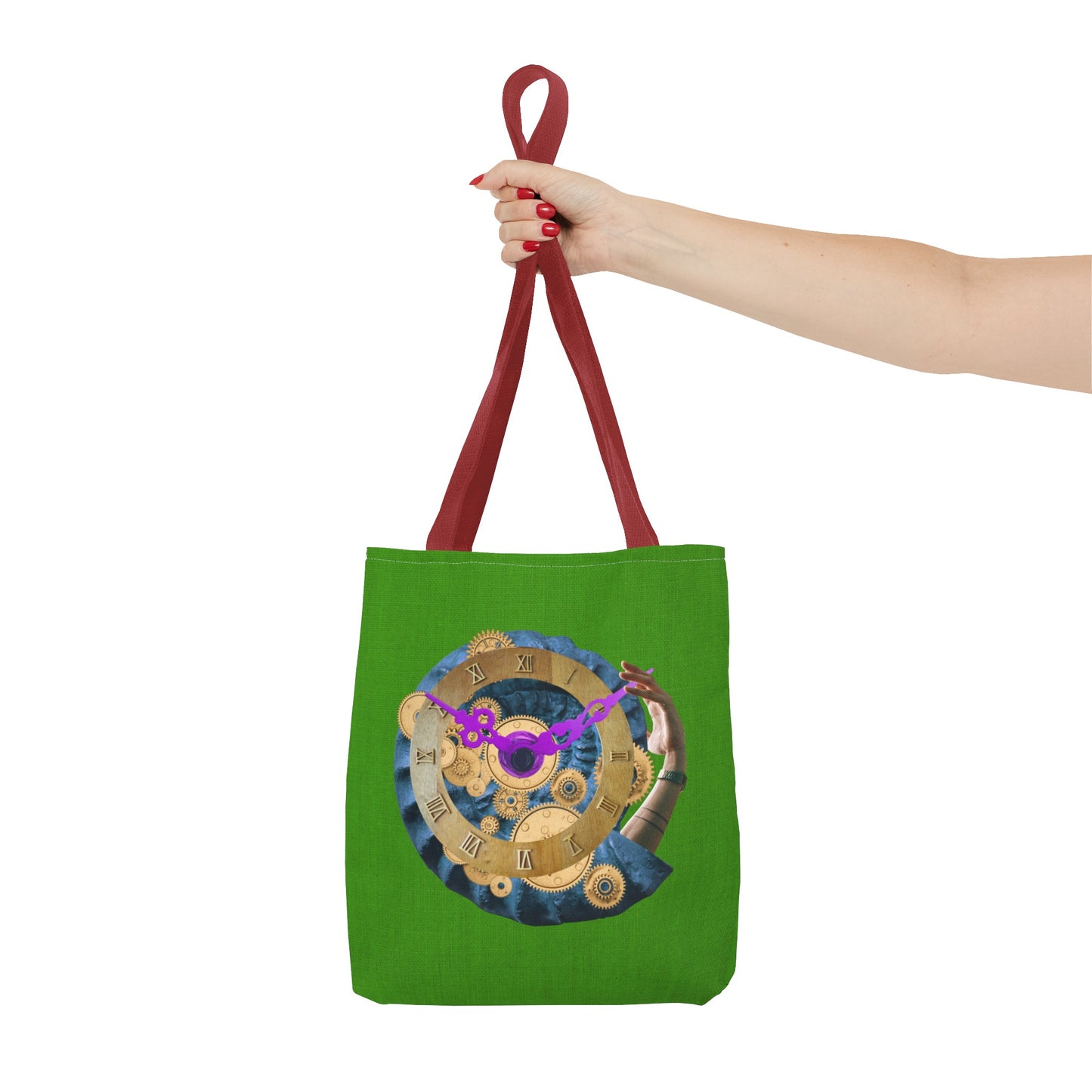 Steampunk Clock Tote Bag with Surreal Ammonite Art Print - Departure Time