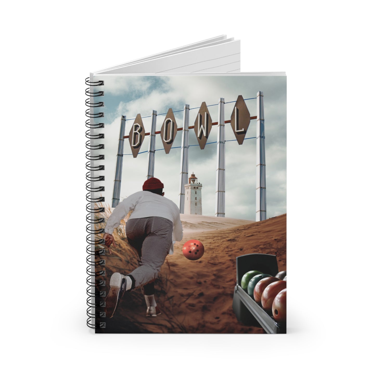 Unique Spiral Notebook with Bowling Themed Collage Art Print 'Striking Distance'