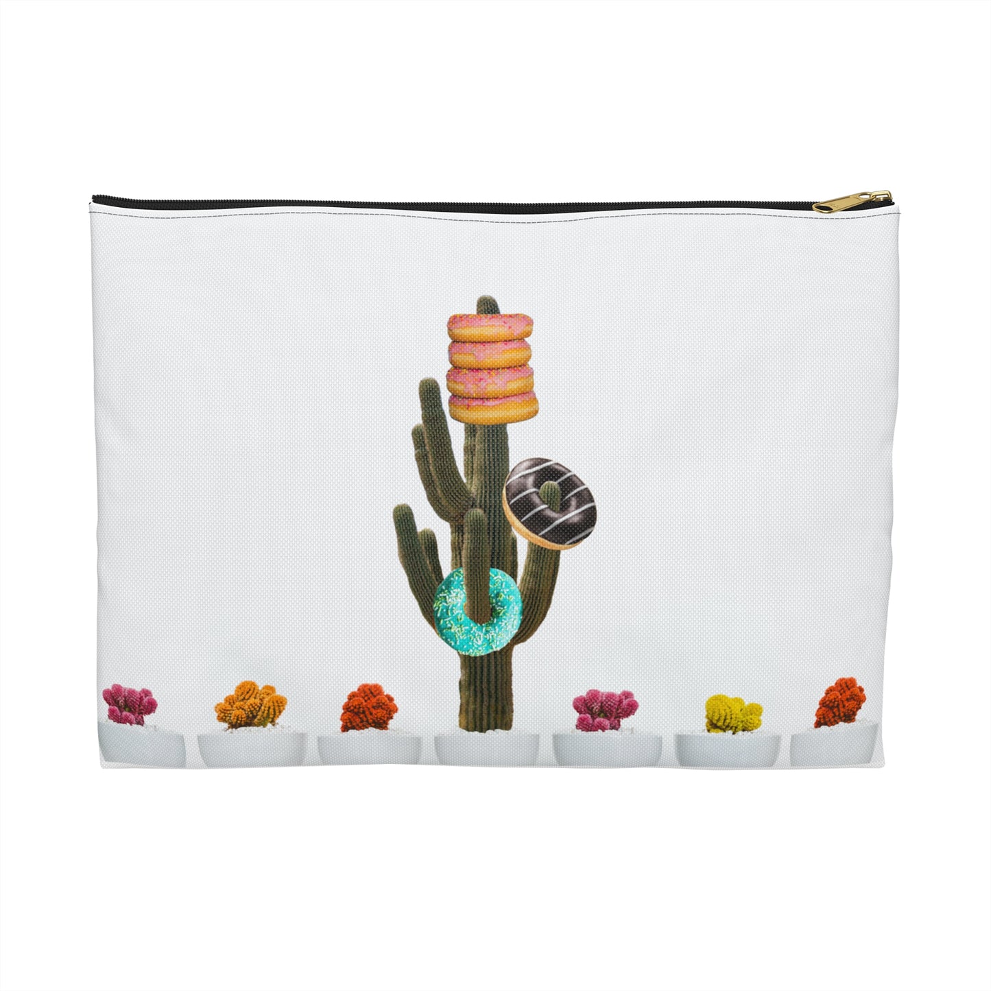 Unique Accessory Pouch Featuring 'Giving Tree' Collage Art with Colorful Donut Cactus Design