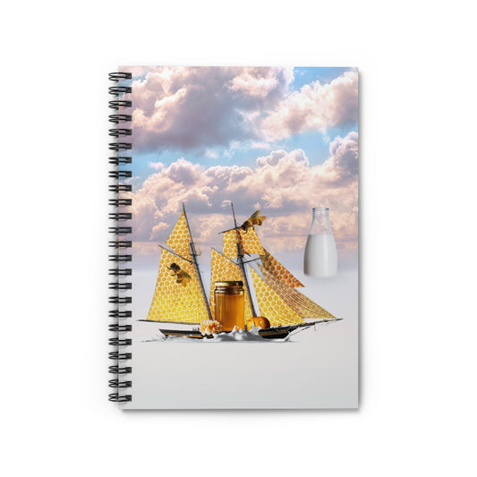 Whimsical Honeybee Spiral Notebook: 'Milk & Honey' Surreal Art Bees at Sea