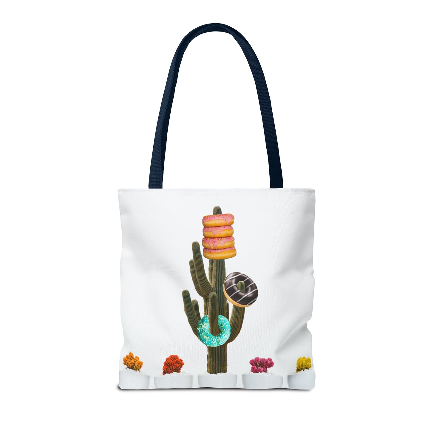 Collage Art Tote Bag featuring 'Giving Tree' & Colorful Donut Cactus Design