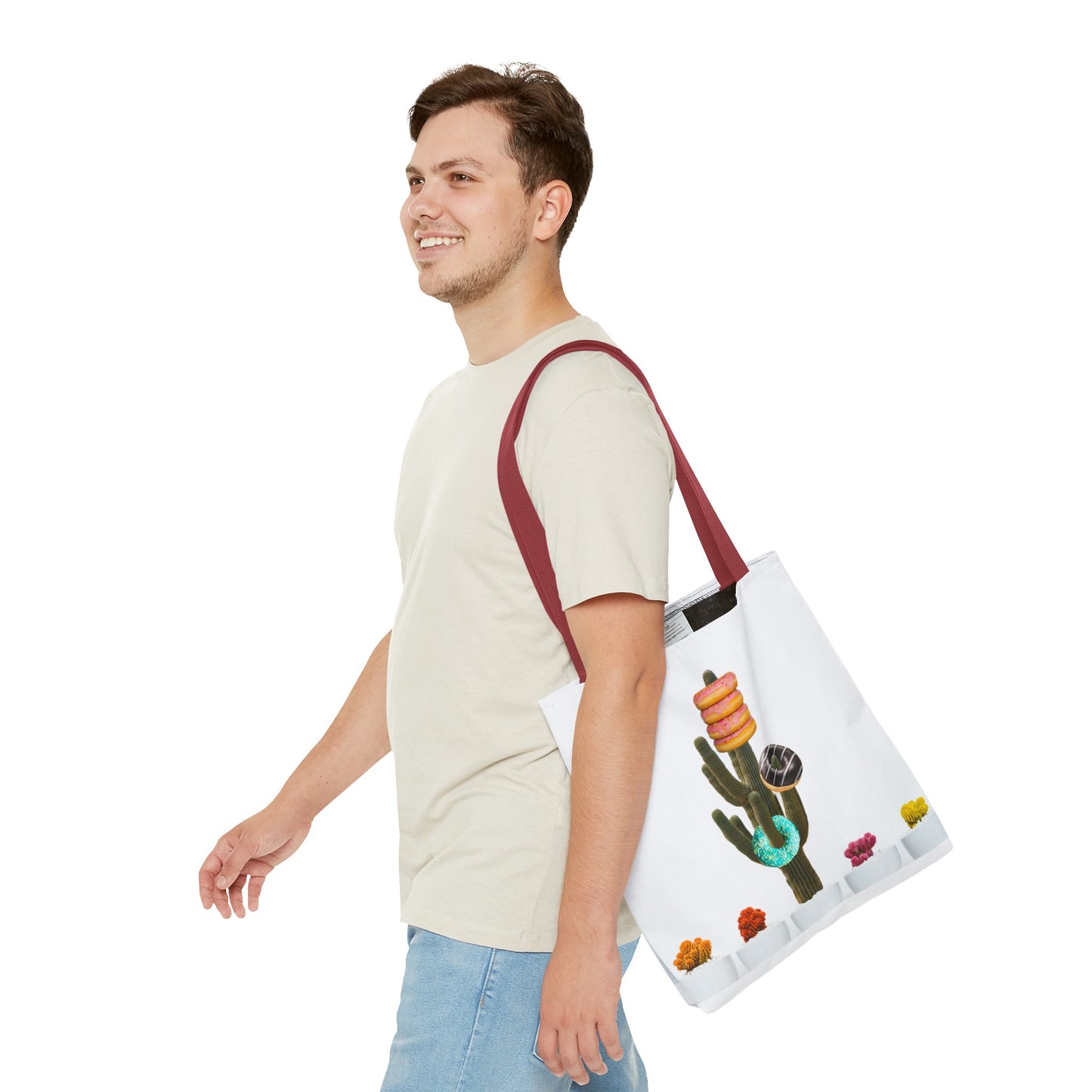 Collage Art Tote Bag featuring 'Giving Tree' & Colorful Donut Cactus Design