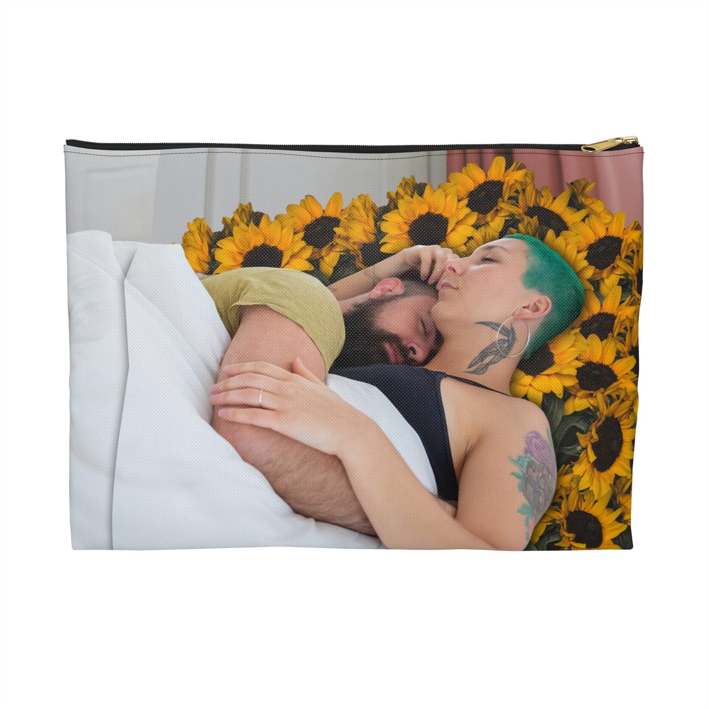 Loving Couple & Sunflowers Accessory Pouch - Surreal Artwork "Sunflowers In Your Room"