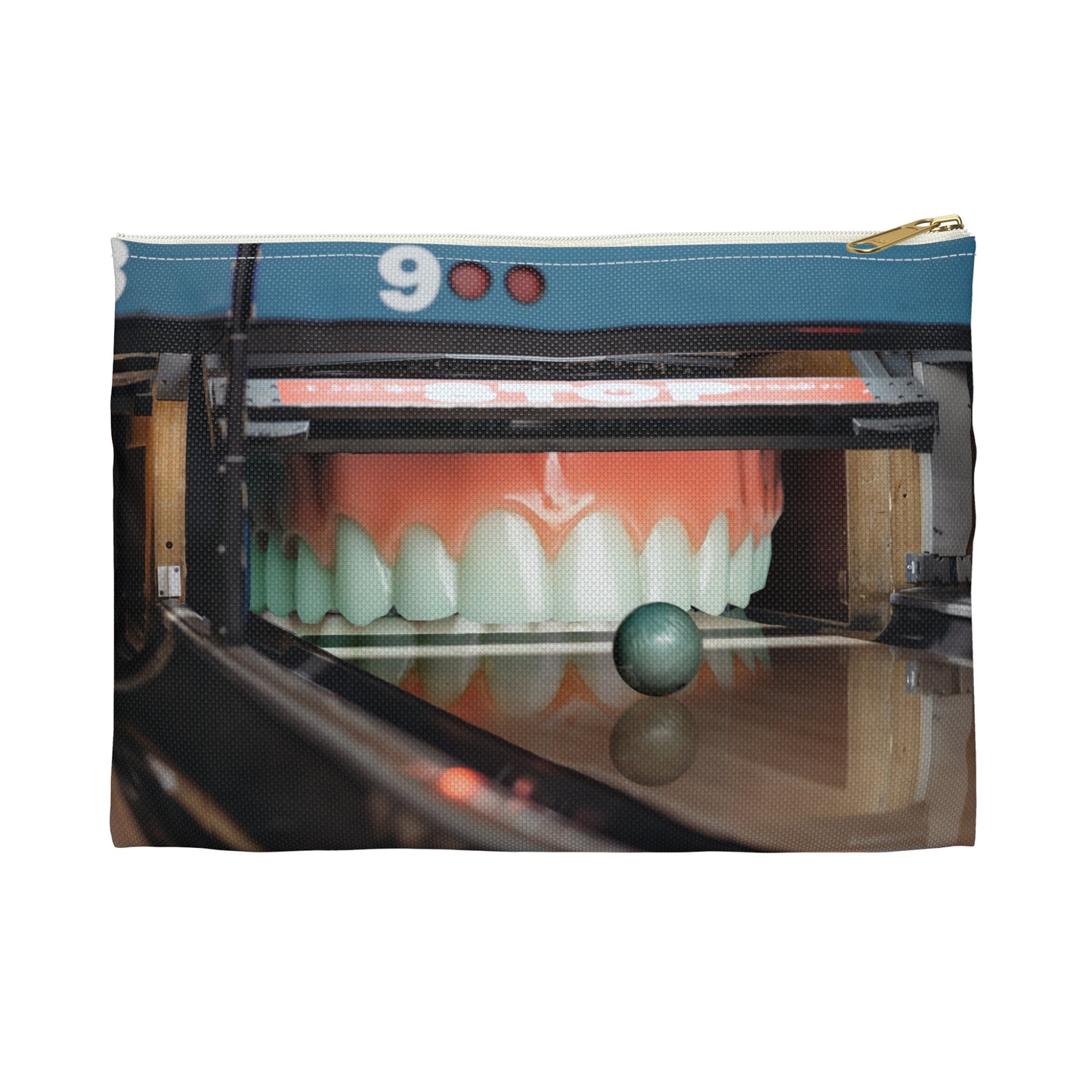 Whimsical Bowling Lane Art on Accessory Pouch - 'Gutter Mouth'