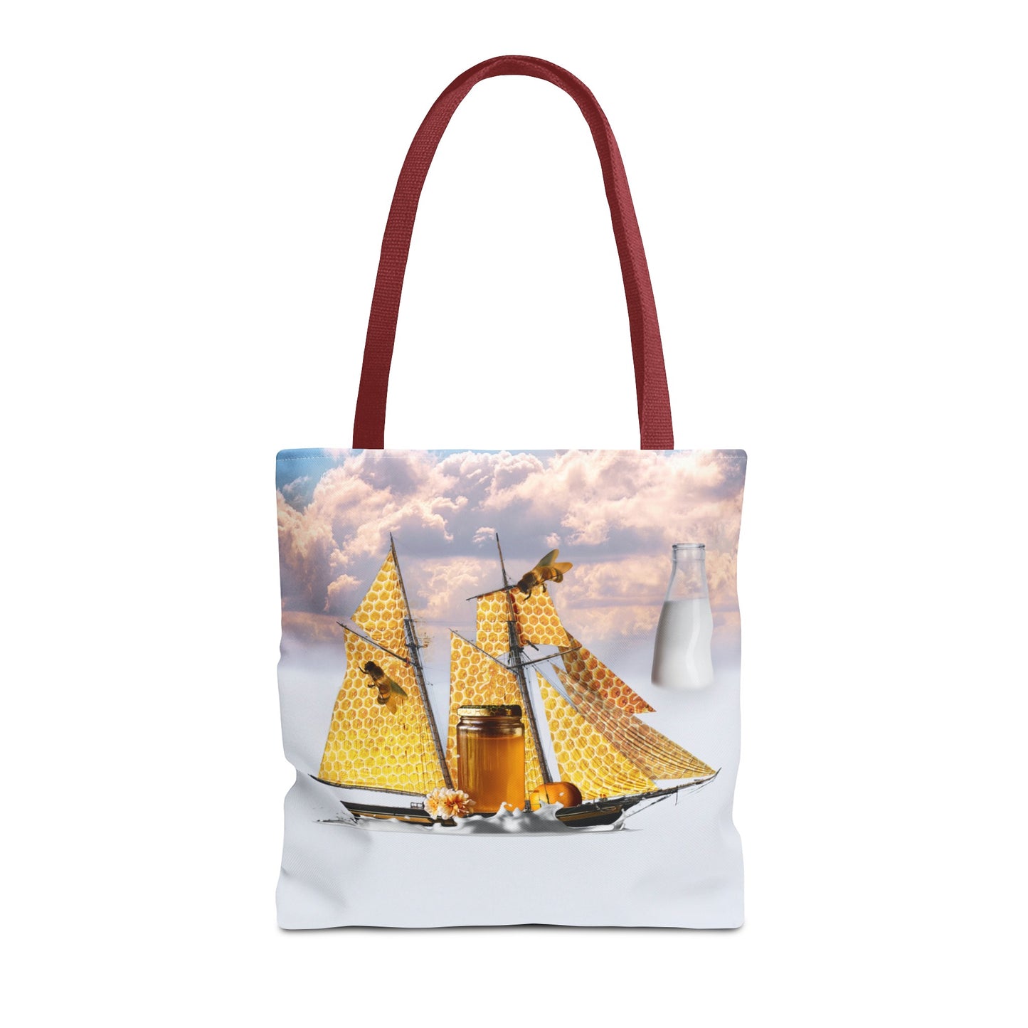 Tote Bag, Bees at Sea on Honeycomb Ship 'Milk & Honey' Surreal Whimsical Collage Art