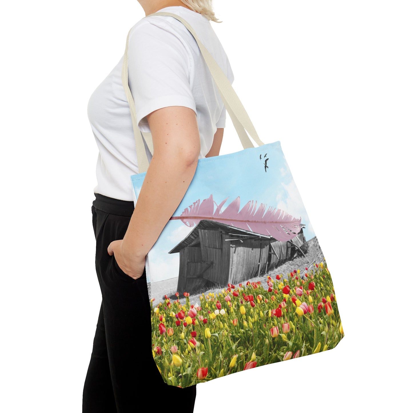 Strong As A Feather Tote Bag with Surreal Collage Art