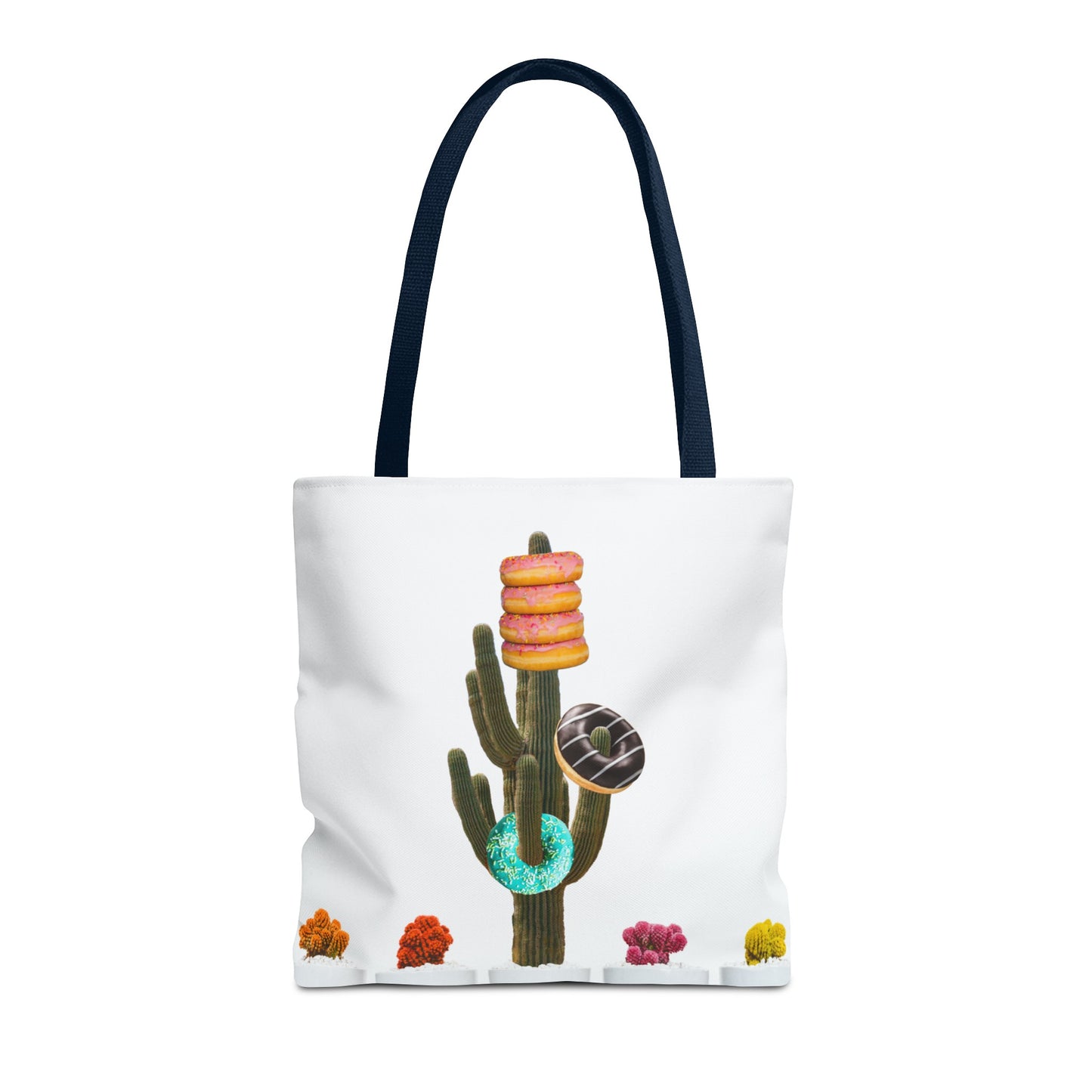 Collage Art Tote Bag featuring 'Giving Tree' & Colorful Donut Cactus Design