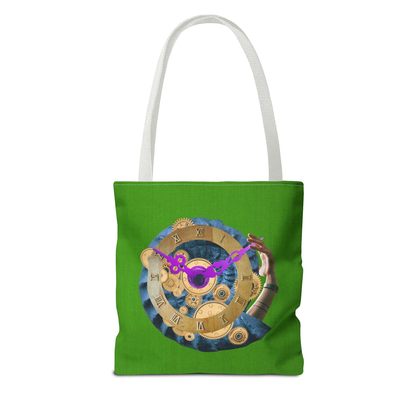 Steampunk Clock Tote Bag with Surreal Ammonite Art Print - Departure Time