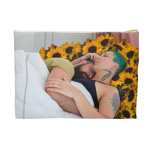 Loving Couple & Sunflowers Accessory Pouch - Surreal Artwork "Sunflowers In Your Room"