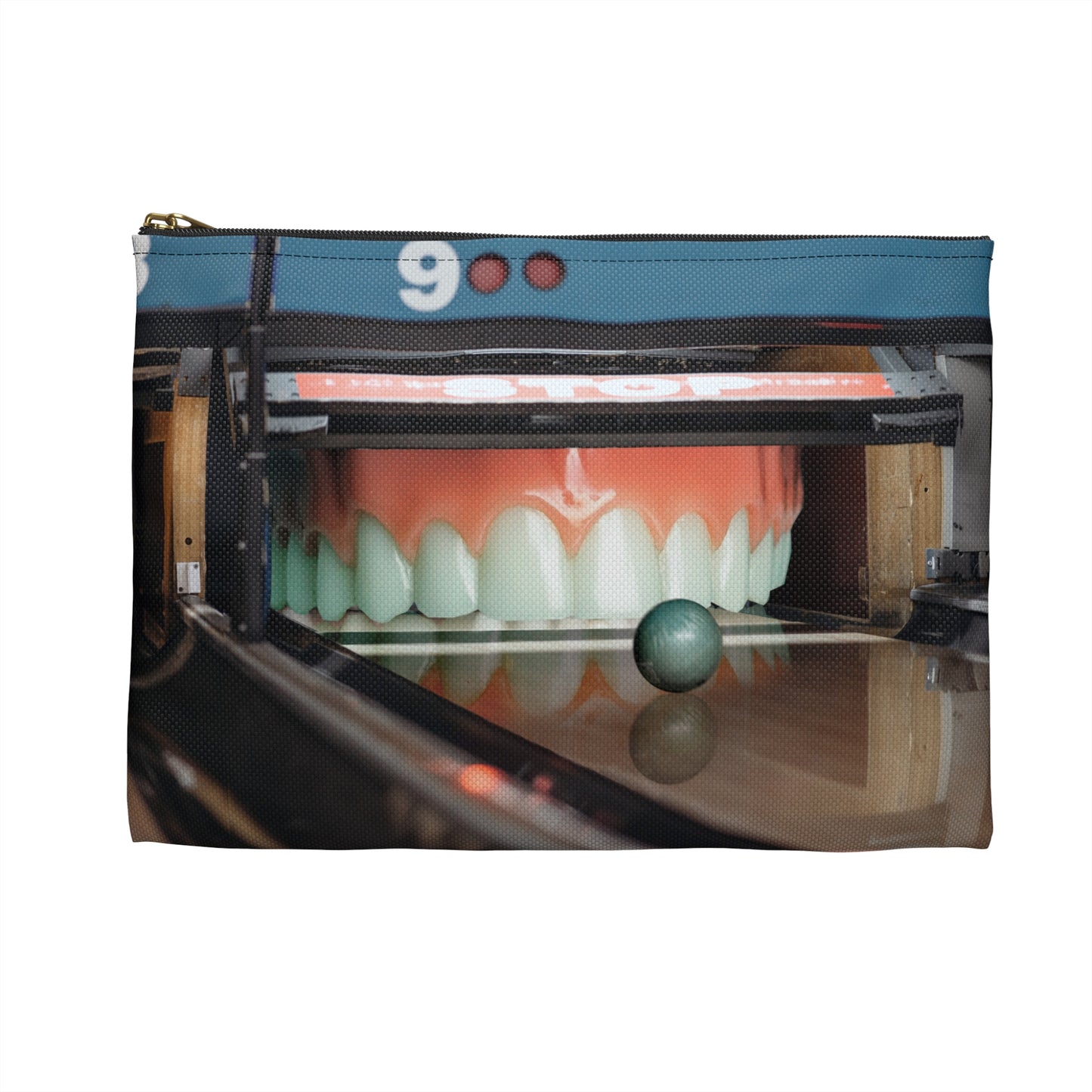 Whimsical Bowling Lane Art on Accessory Pouch - 'Gutter Mouth'
