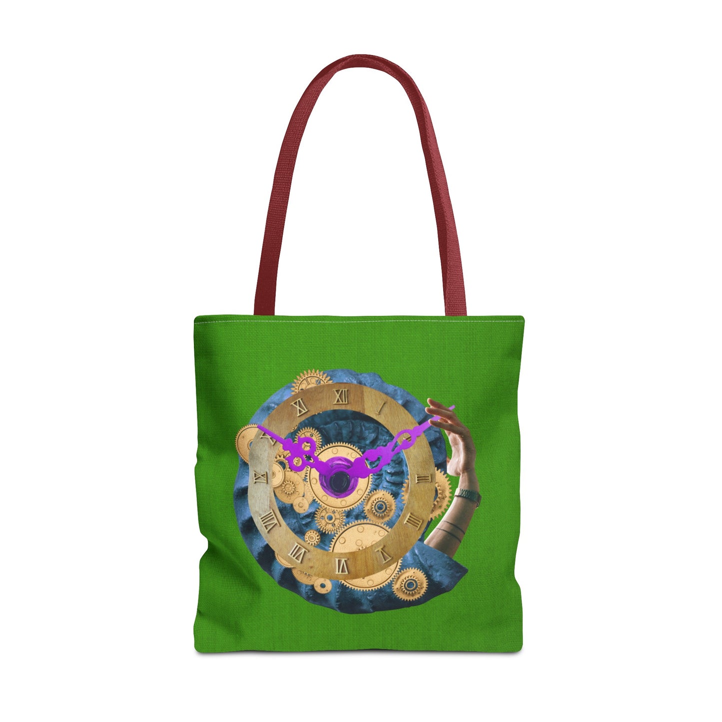 Steampunk Clock Tote Bag with Surreal Ammonite Art Print - Departure Time