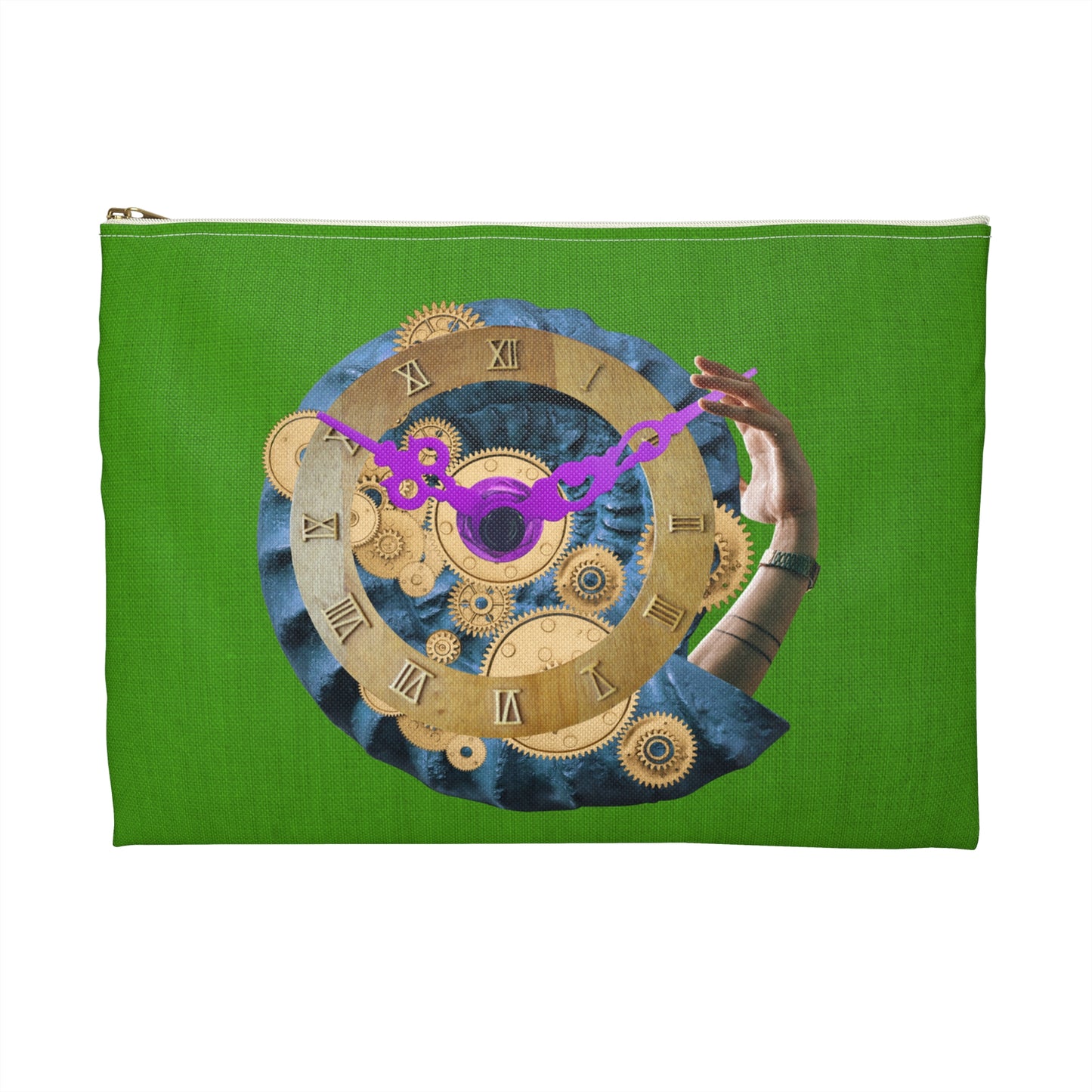 Steampunk Clock Accessory Pouch with Surreal Ammonite Art Print - Departure Time