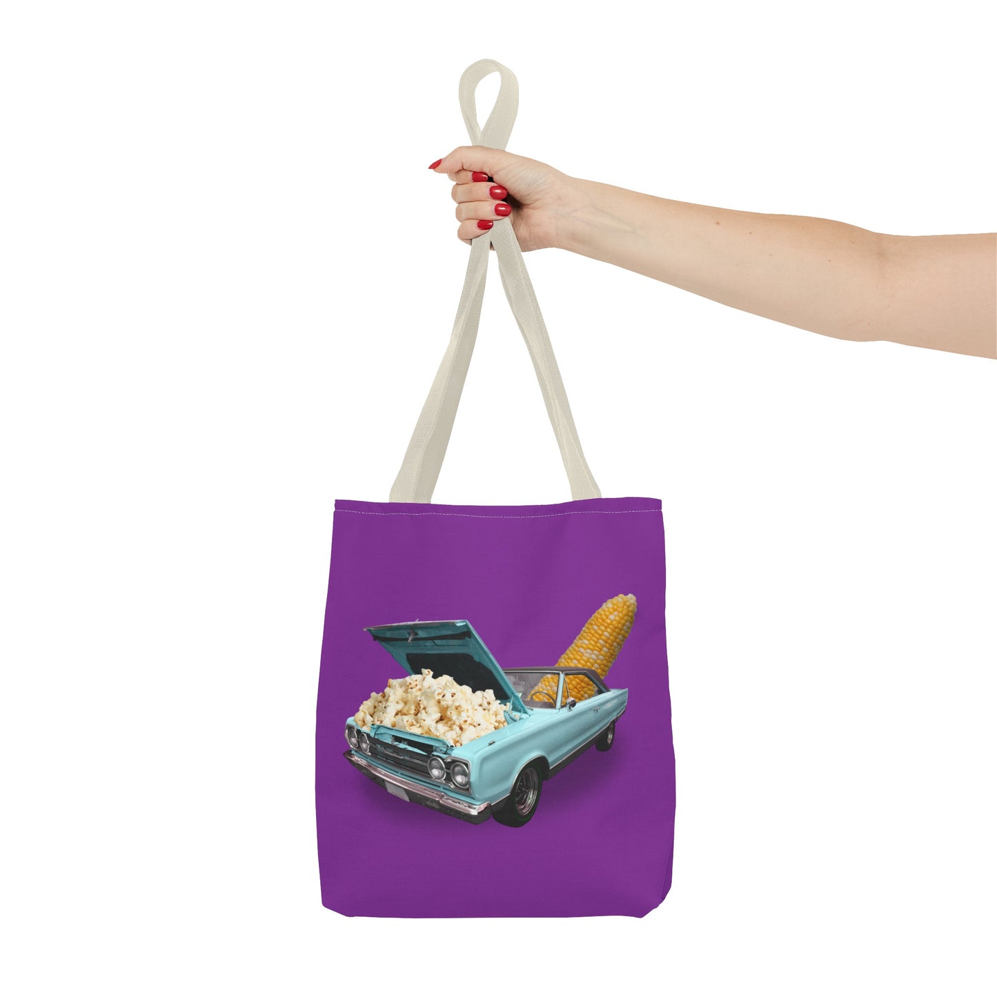 Quirky Tote Bag with Surreal Popcorn Car Art Print - Poppin' Ride