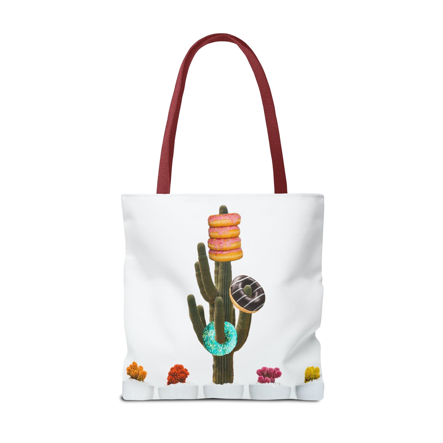 Collage Art Tote Bag featuring 'Giving Tree' & Colorful Donut Cactus Design