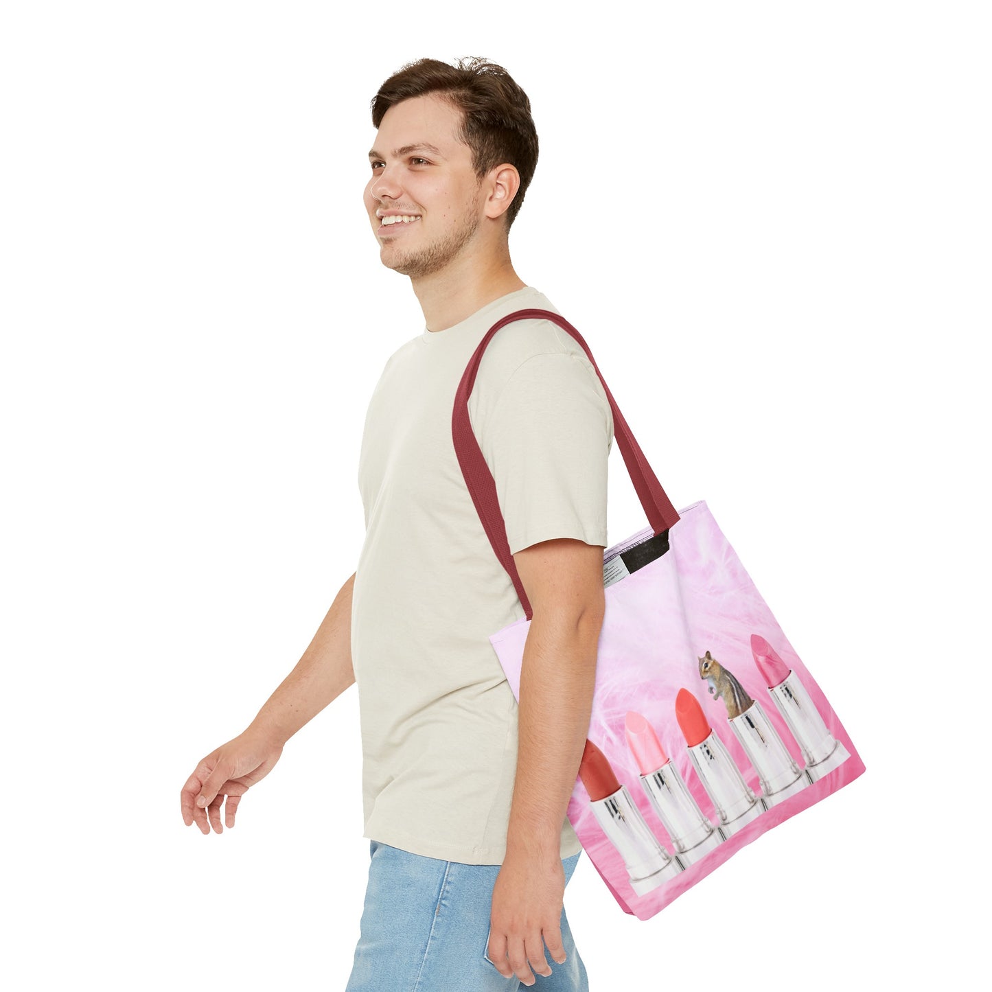 Vibrant Lipstick Tote Bag with Chipmunk Surprise - Unique Gift "Shocking Color"