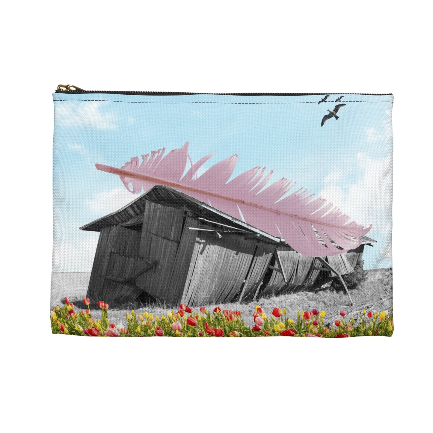 Strong As A Feather Accessory Pouch with Surreal Collage Art