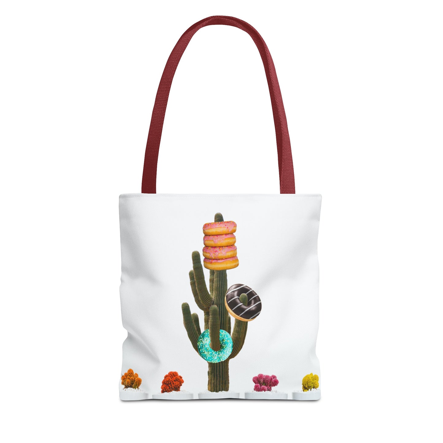 Collage Art Tote Bag featuring 'Giving Tree' & Colorful Donut Cactus Design