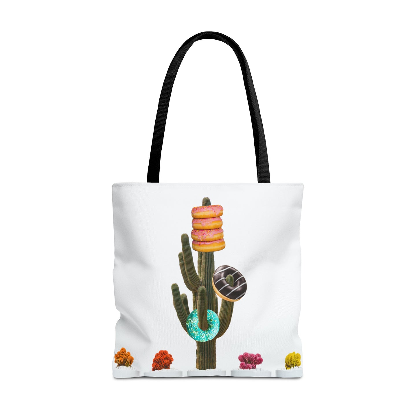 Collage Art Tote Bag featuring 'Giving Tree' & Colorful Donut Cactus Design