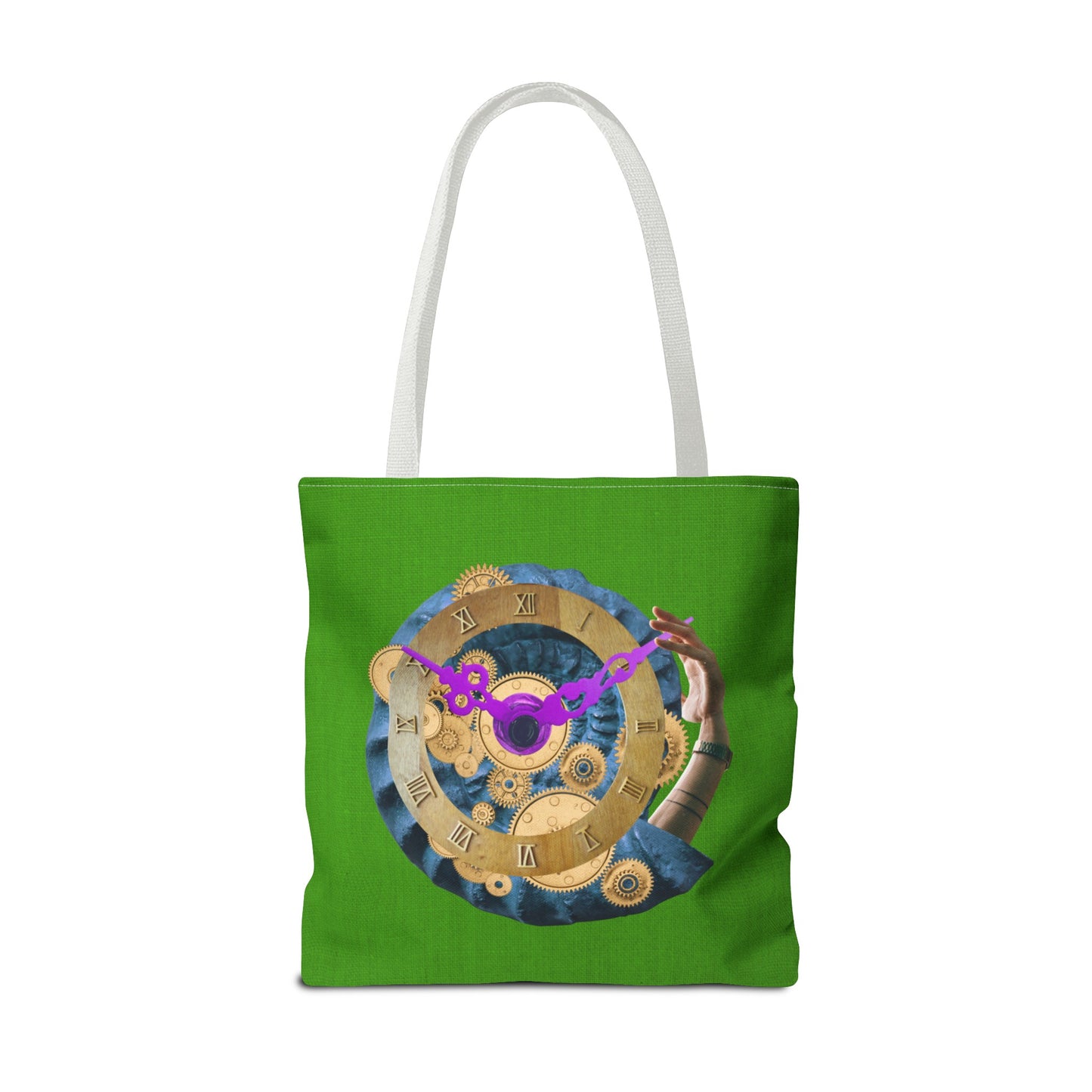 Steampunk Clock Tote Bag with Surreal Ammonite Art Print - Departure Time