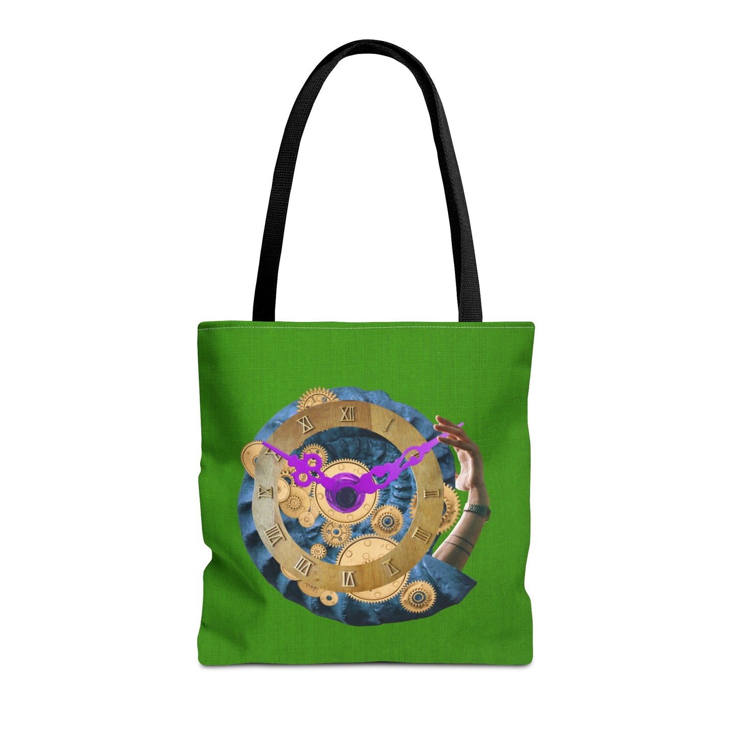 Steampunk Clock Tote Bag with Surreal Ammonite Art Print - Departure Time