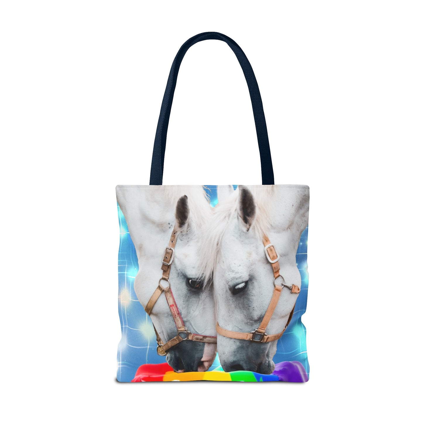 Unique Tote Bag "Pooping Rainbows" Art - White Horses Eating Rainbow Feed