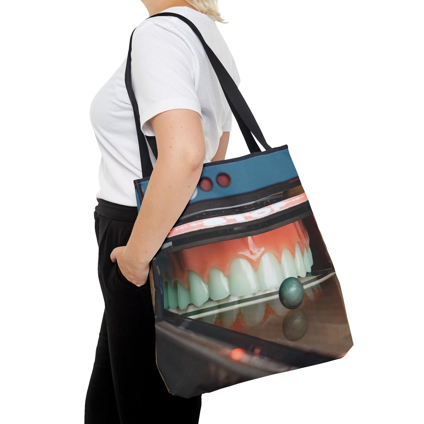 Gutter Mouth Tote Bag with Whimsical Bowling Lane Collage Art Bowler's Dental Tote