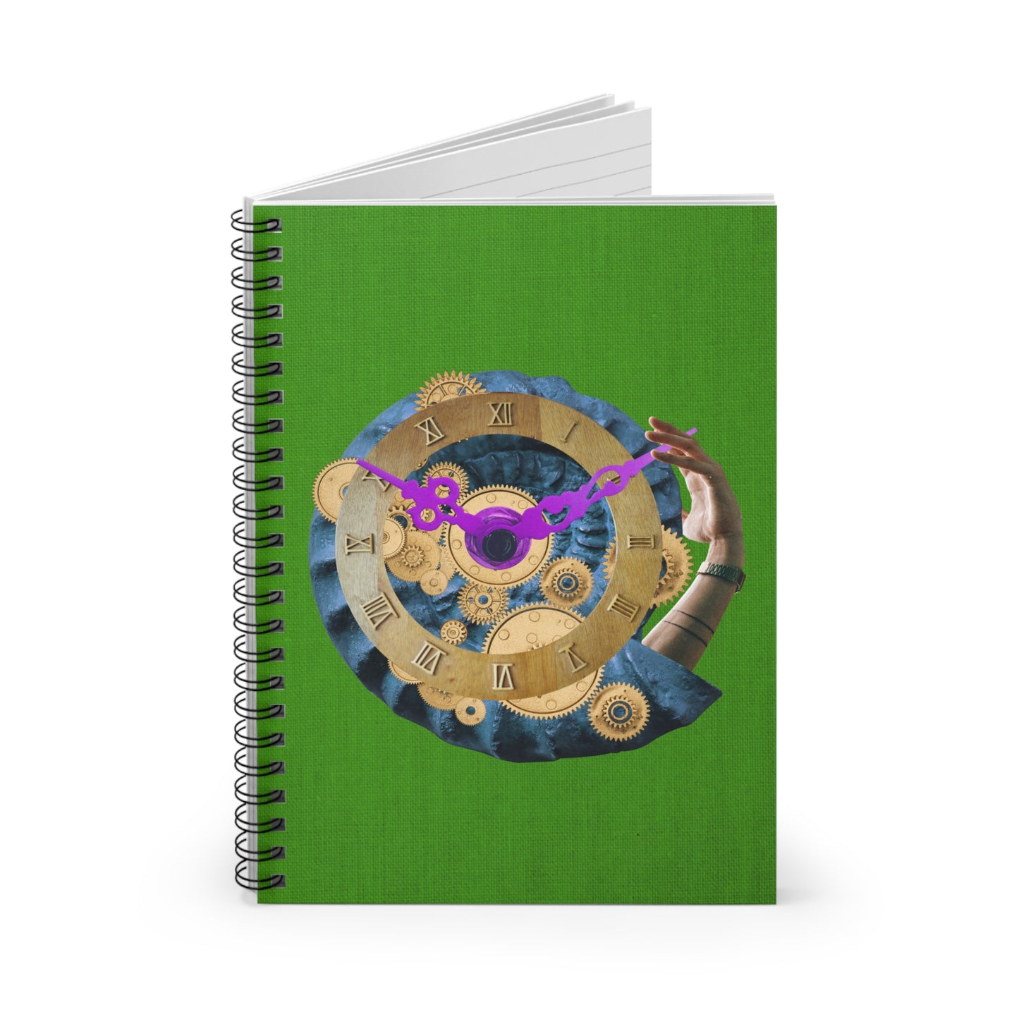 Steampunk Ammonite Clock Spiral Notebook with Digital Collage Art - 'Departure Time'