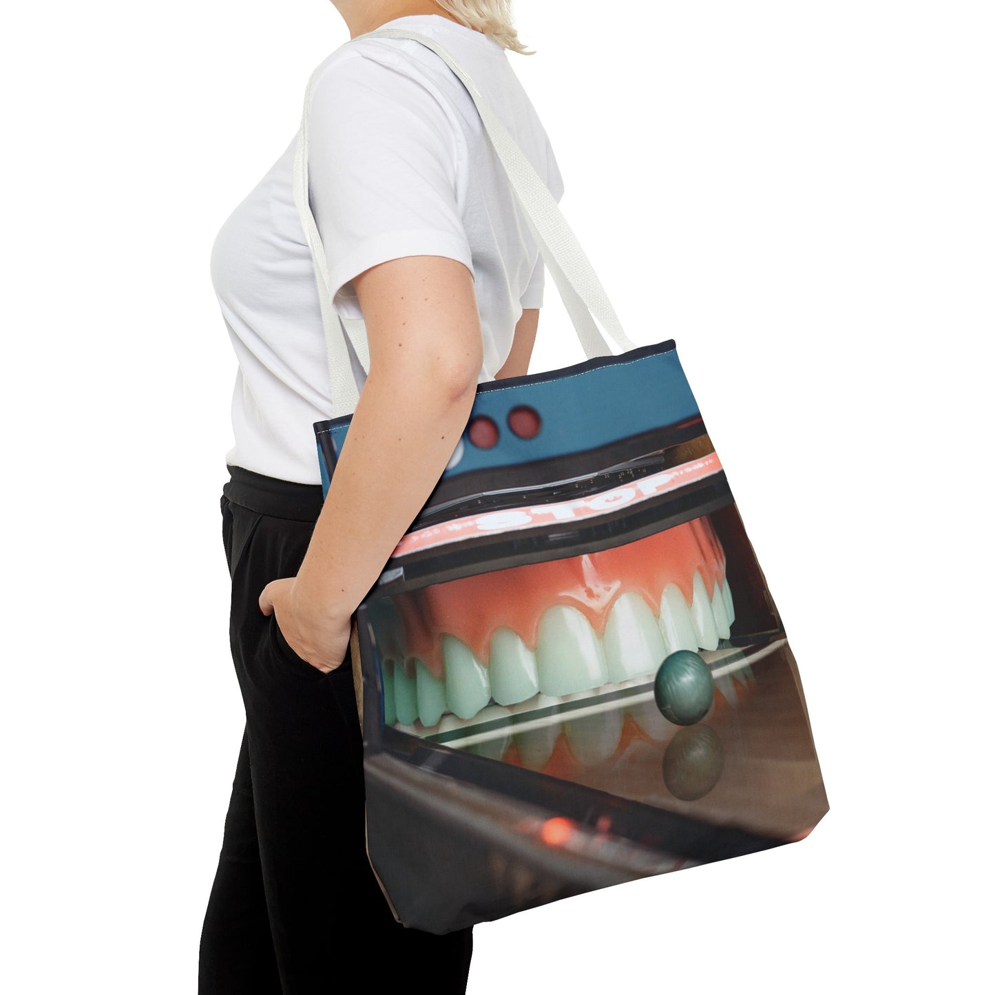 Gutter Mouth Tote Bag with Whimsical Bowling Lane Collage Art Bowler's Dental Tote