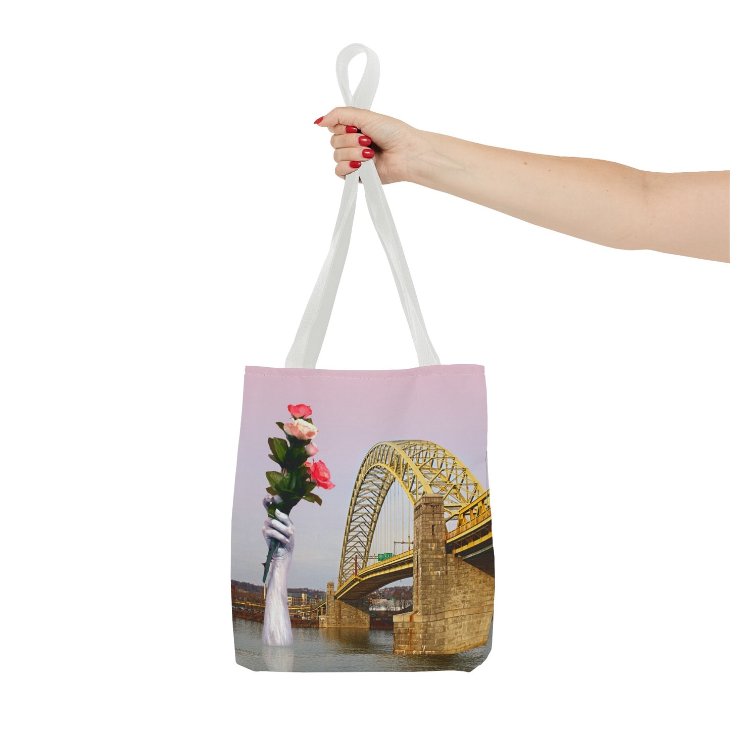 Romantic Tote Bag for Valentine's and Long-Distance Lovers: A Bridge Too Far Design with Flowers