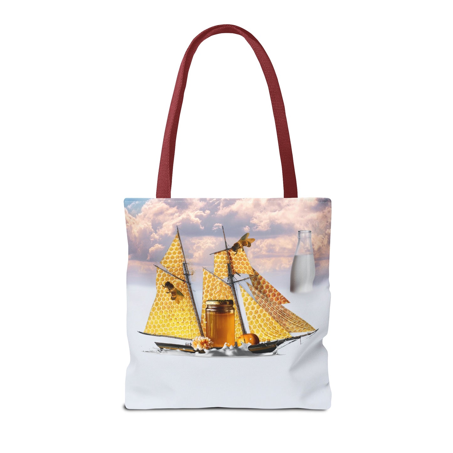 Tote Bag, Bees at Sea on Honeycomb Ship 'Milk & Honey' Surreal Whimsical Collage Art