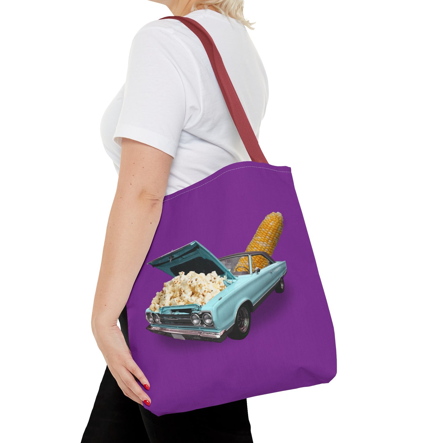 Quirky Tote Bag with Surreal Popcorn Car Art Print - Poppin' Ride