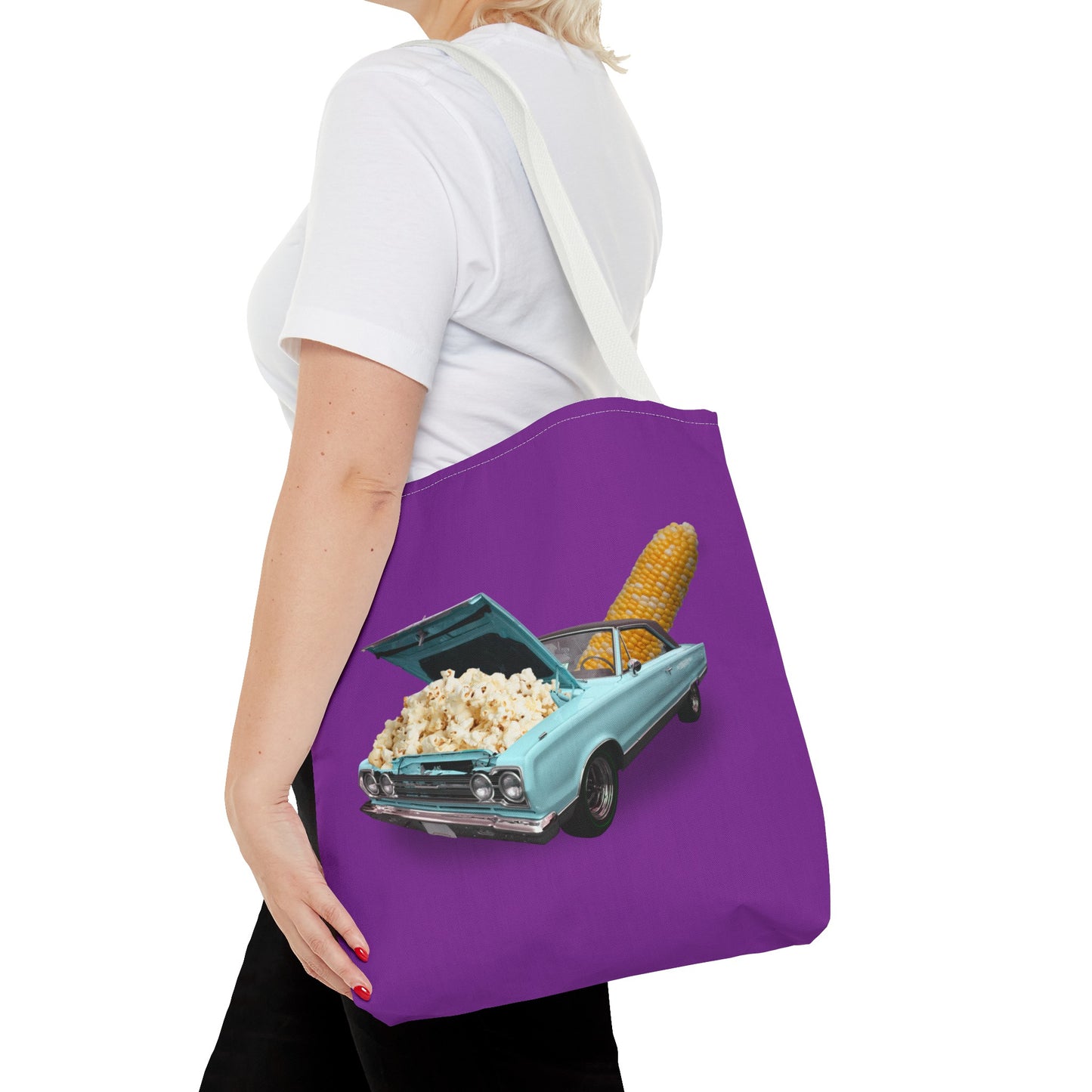 Quirky Tote Bag with Surreal Popcorn Car Art Print - Poppin' Ride