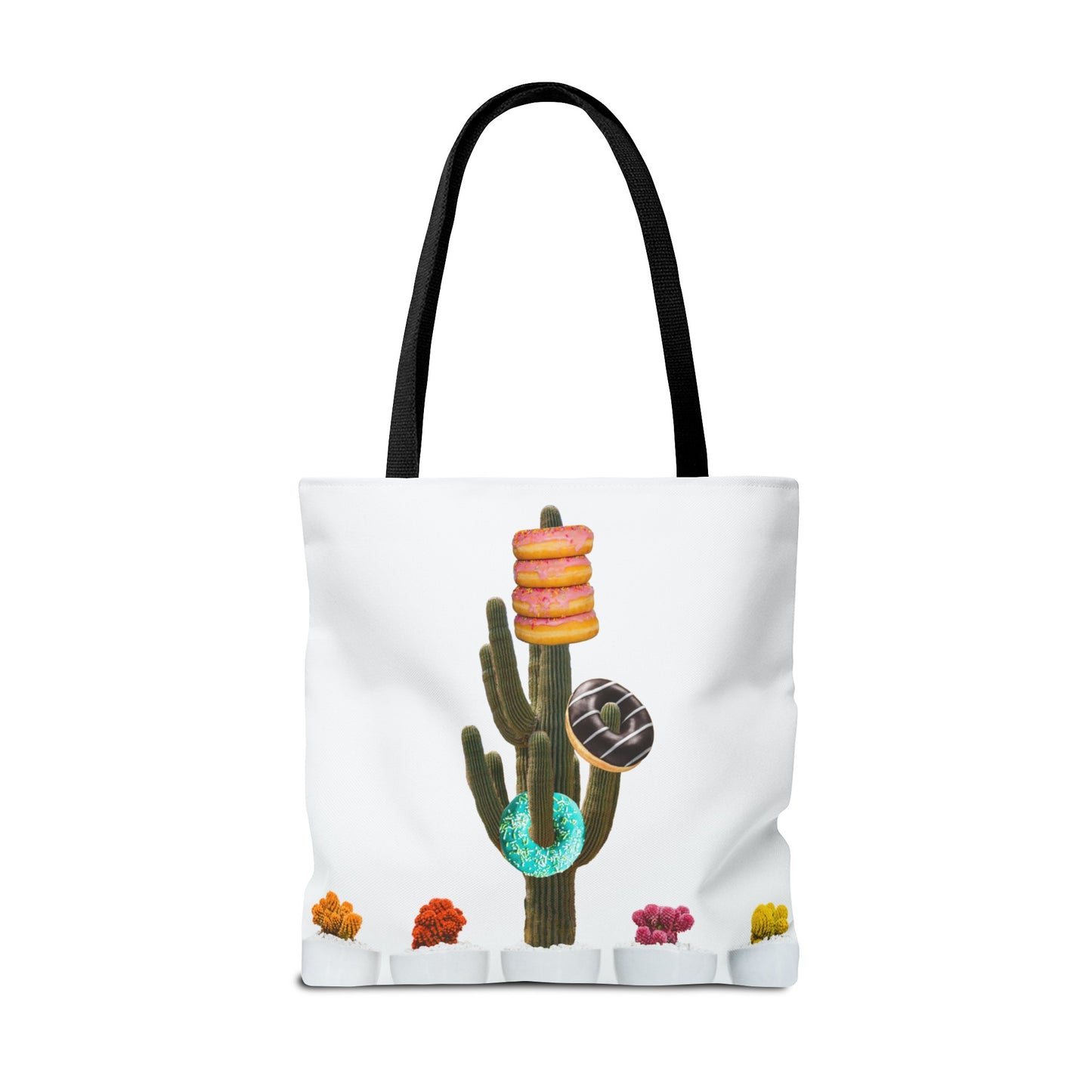 Collage Art Tote Bag featuring 'Giving Tree' & Colorful Donut Cactus Design