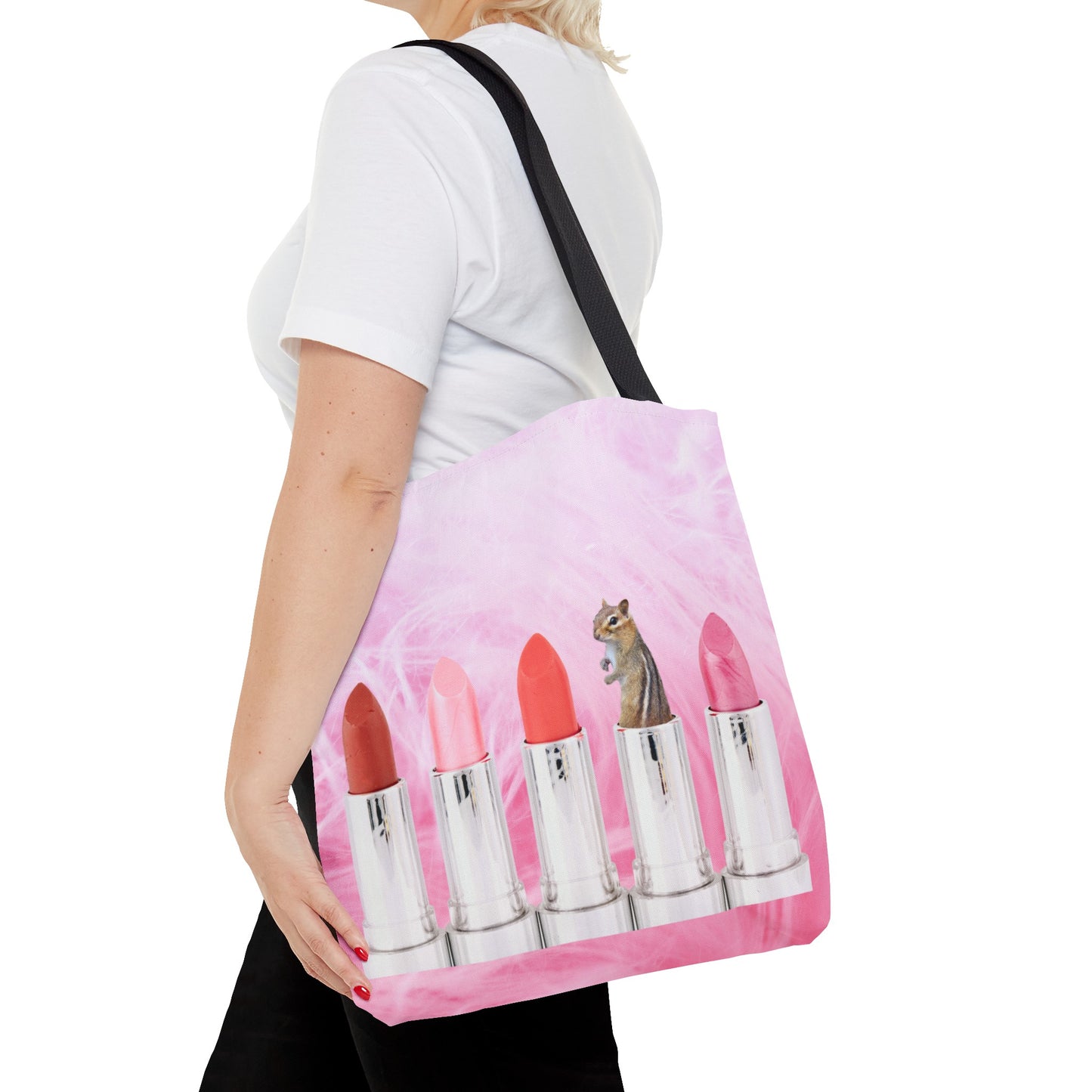 Vibrant Lipstick Tote Bag with Chipmunk Surprise - Unique Gift "Shocking Color"